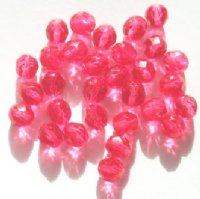 25 8mm Faceted Raspberry Pink Firepolish Beads